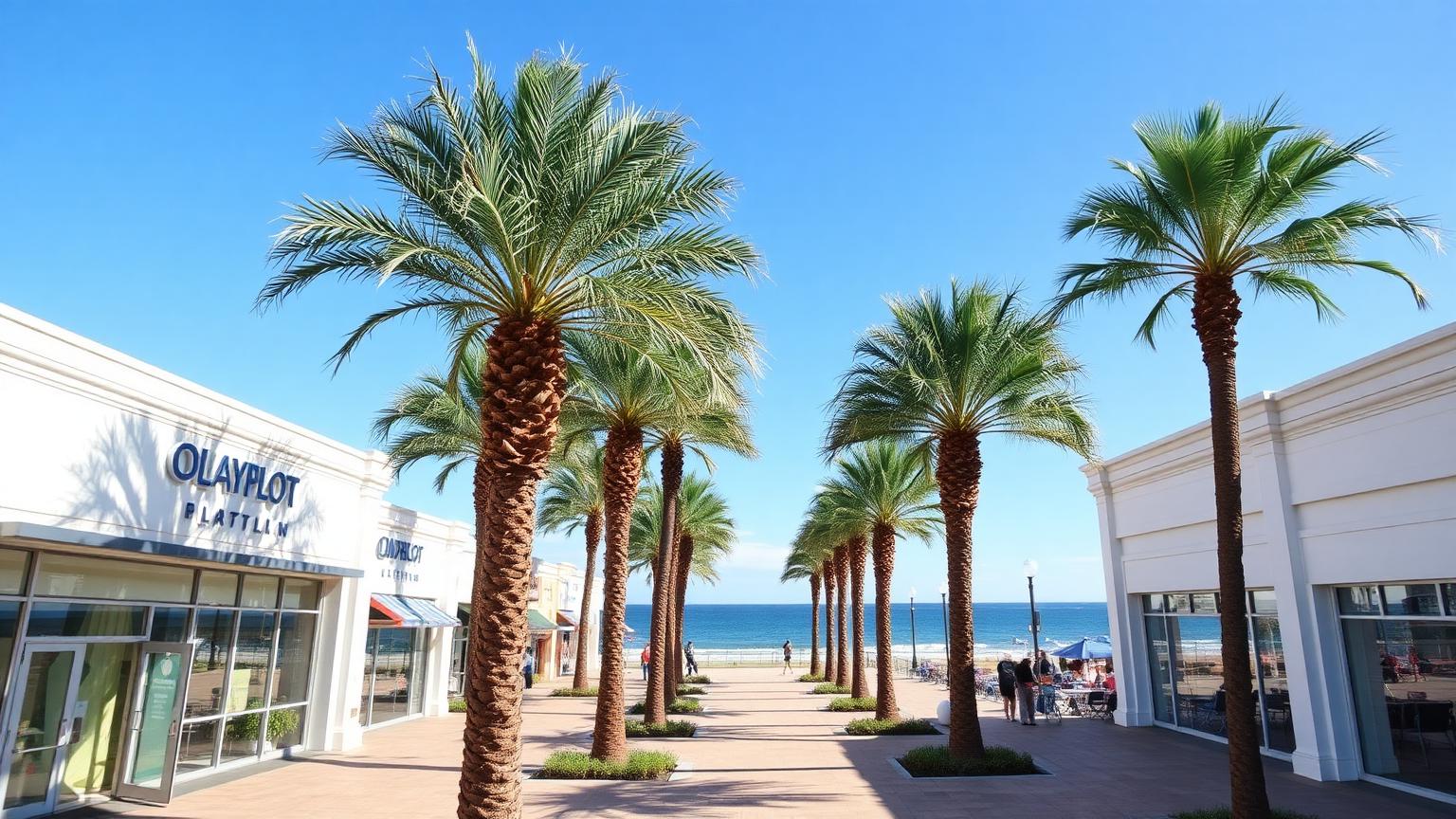 Orlando Vineland Premium Outlets — coastal outlet promenade lined with palms