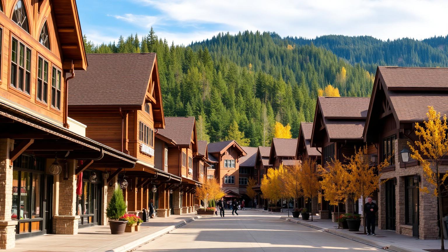 Frontier Mall — mountain-town outlet center in autumn