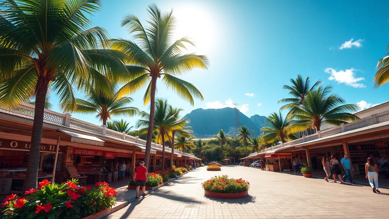 Citadel Outlets — tropical open-air shopping center under palms