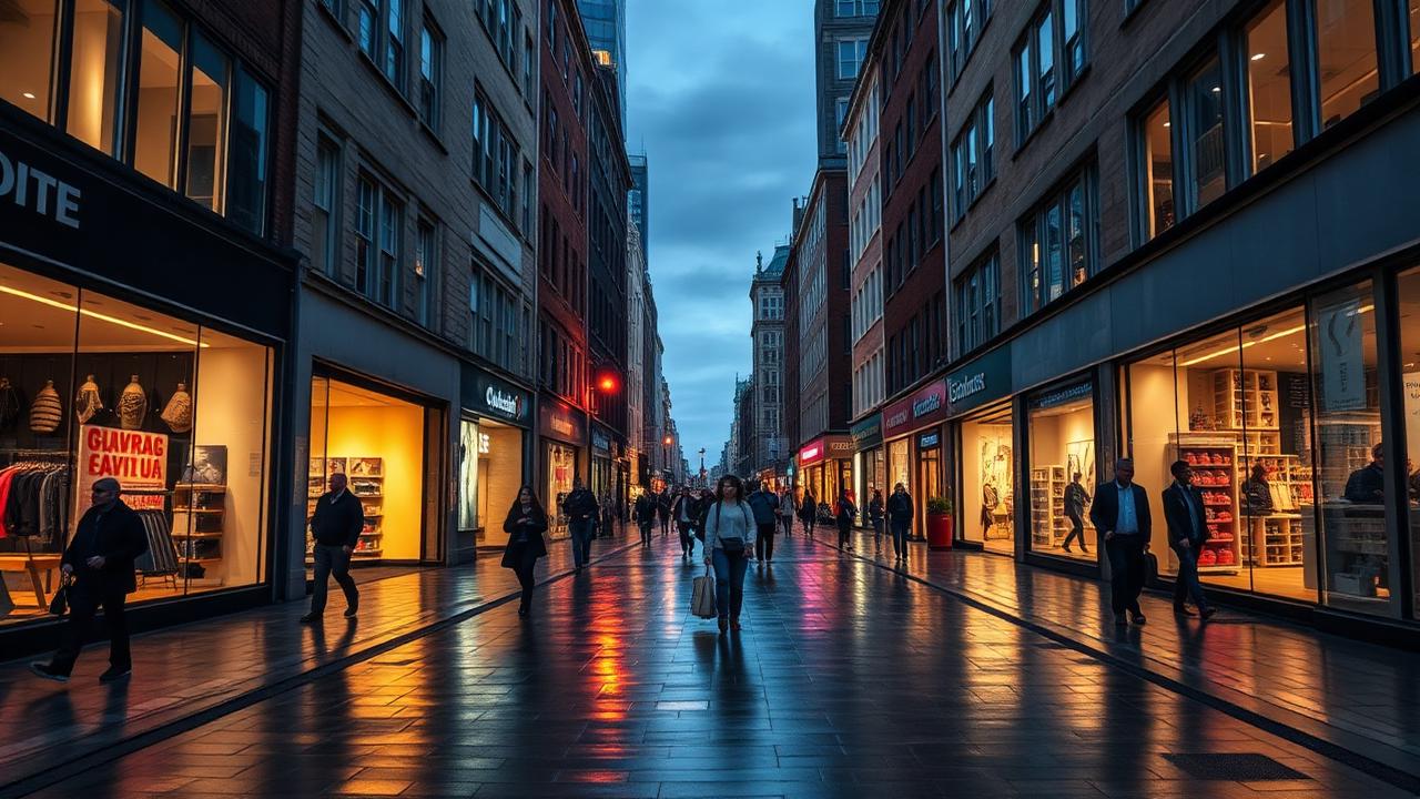 Gurnee Mills — downtown shopping street at dusk