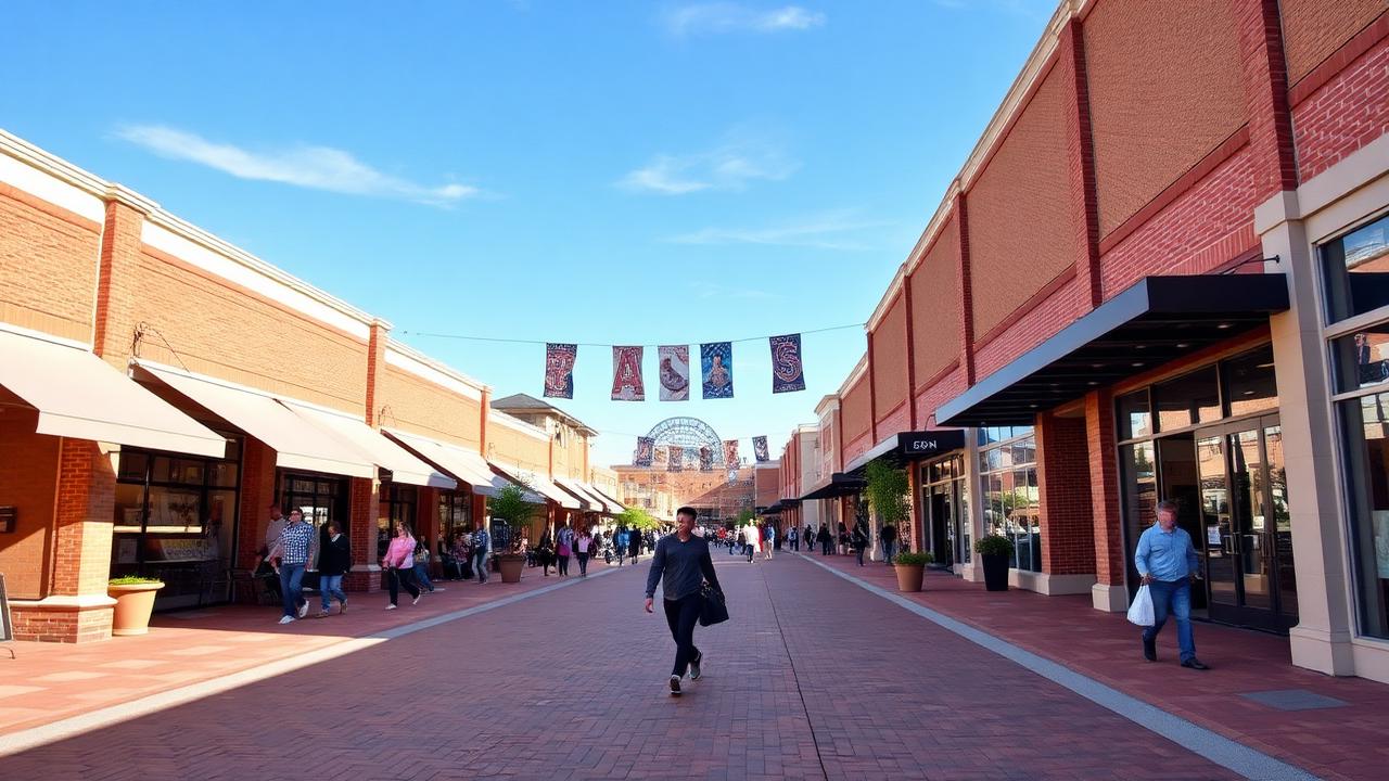 Albertville Premium Outlets — outlet village walkway at midday
